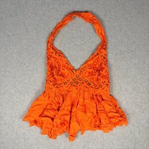 Free People Bright Orange/Coral Halter Crop Top
